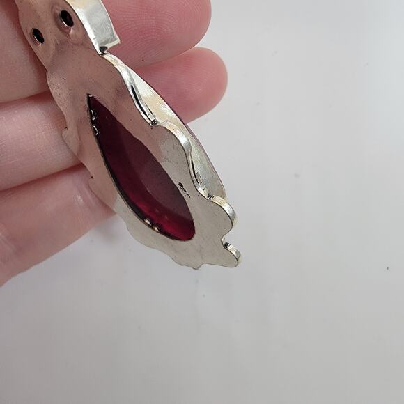 Handmade Sterling Silver Pendant with Faceted Ruby and Garnet Gemstone Accents - Picture 8 of 10